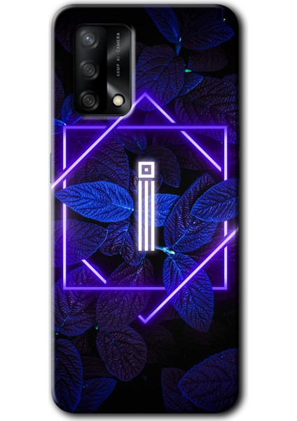 Oppo A54 Kılıf Hd Desen Baskılı Arka Kapak + Kırılmaz Cam - Dark Neon Yaprak I Harfi