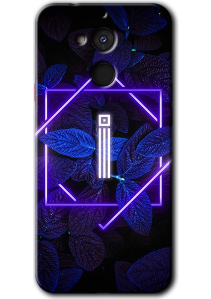 General Mobile Gm 8 Kılıf Hd Desen Baskılı Arka Kapak + Kırılmaz Cam - Dark Neon Yaprak I Harfi