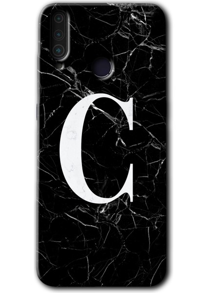 General Mobile Gm 10 Kılıf Hd Desen Baskılı Arka Kapak + Kırılmaz Cam - Siyah Mermer Desenli C Harfi