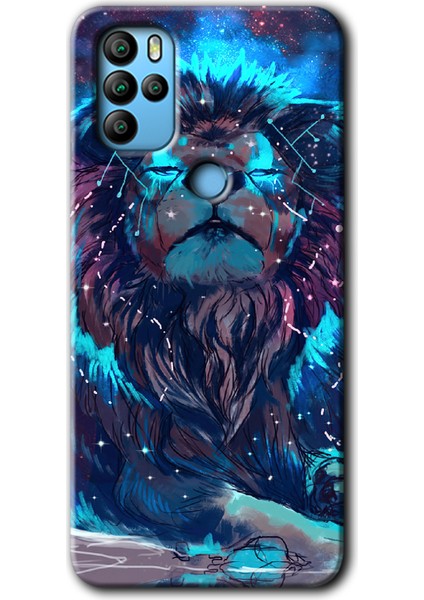 Omix X500 Kılıf Hd Desen Baskılı Arka Kapak + Kırılmaz Cam - Neon Aslan