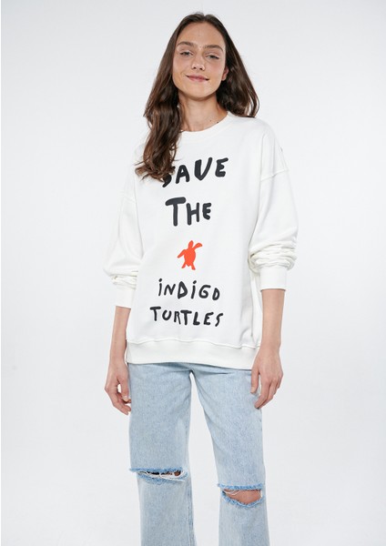 Kadın Save The Indigo Turtles Beyaz Sweatshirt 2610004-70057