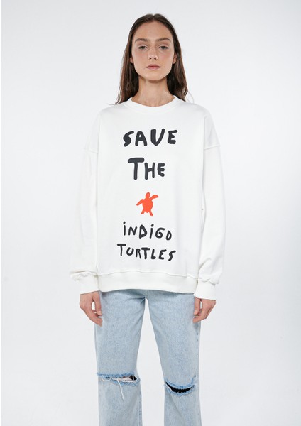 Kadın Save The Indigo Turtles Beyaz Sweatshirt 2610004-70057