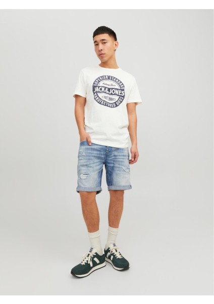 Jeans Erkek Beyaz Bisiklet Yaka Tişört