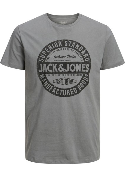 Jack & Jones Jeans Erkek Gri Bisiklet Yaka Tişört