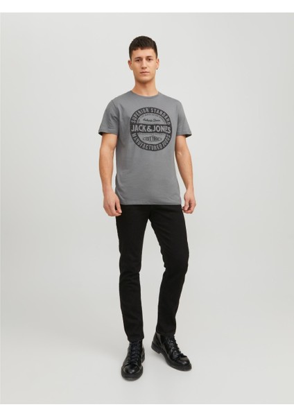 Jack & Jones Jeans Erkek Gri Bisiklet Yaka Tişört