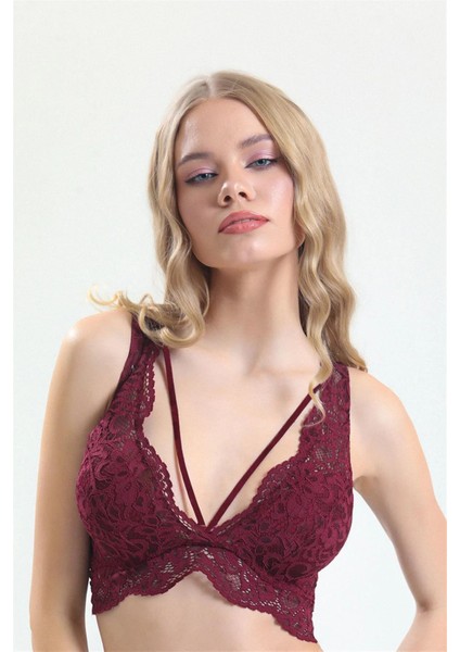 4317 Kadın Dantelli Bralet-Bordo