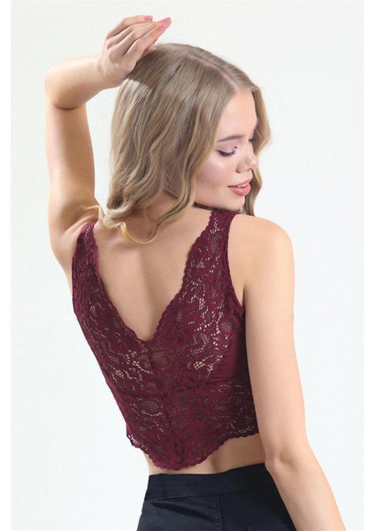 4317 Kadın Dantelli Bralet-Bordo