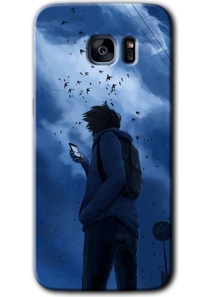 Galaxy S7 Edge Kılıf Hd Desen Baskılı Arka Kapak + Kırılmaz Cam - Sonbahar Yalnızlığı