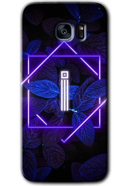 Galaxy S7 Edge Kılıf Hd Desen Baskılı Arka Kapak + Kırılmaz Cam - Dark Neon Yaprak I Harfi