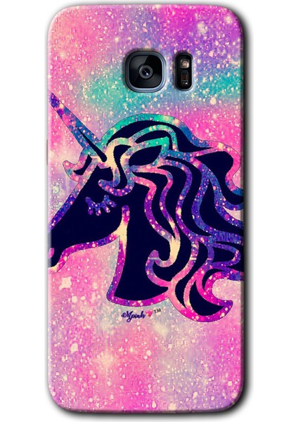 Galaxy S7 Edge Kılıf Hd Desen Baskılı Arka Kapak + Kırılmaz Cam - Unicorn Kristal