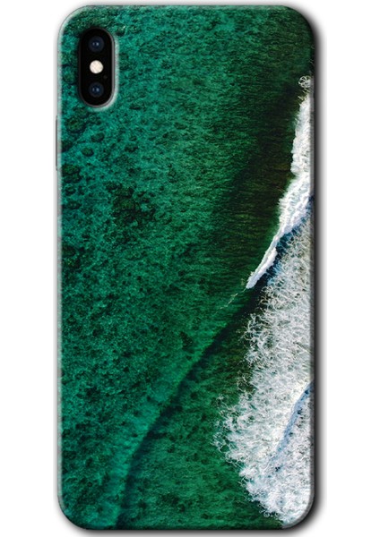 Apple iPhone x Kılıf Hd Desen Baskılı Arka Kapak + Kırılmaz Cam - Yeşil Okyanus