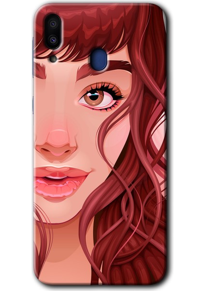 Galaxy M10 Kılıf Hd Desen Baskılı Arka Kapak + Kırılmaz Cam - Kızıl Kız