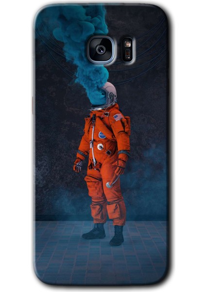 Galaxy S7 Edge Kılıf Hd Desen Baskılı Arka Kapak + Kırılmaz Cam - Smoke Astronot