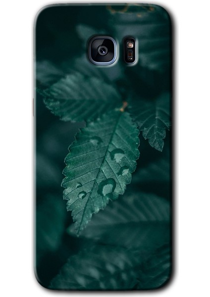 Galaxy S7 Edge Kılıf Hd Desen Baskılı Arka Kapak + Kırılmaz Cam - Yağmurlu Yaprak
