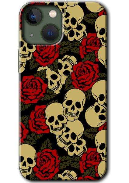 iPhone 13 Kılıf Hd Desen Baskılı Arka Kapak + Kırılmaz Cam - Kurukafa Aşk