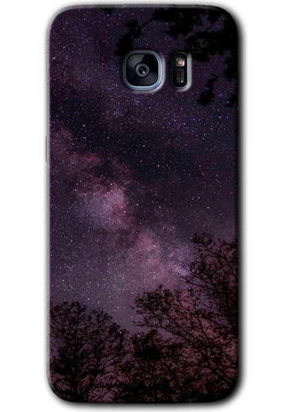 Galaxy S7 Edge Kılıf Hd Desen Baskılı Arka Kapak + Kırılmaz Cam - Gece Galaksi