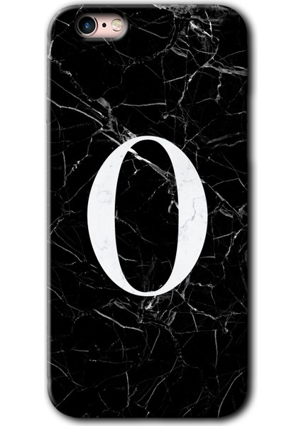 Apple iPhone 6s Kılıf Hd Desen Baskılı Arka Kapak + Esnek Nano Cam - Siyah Mermer Desenli O Harfi