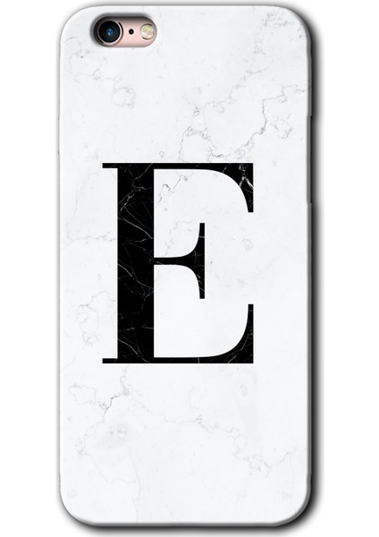 Apple iPhone 6s Kılıf Hd Desen Baskılı Arka Kapak + Kırılmaz Cam - Beyaz Mermer Desenli E Harfi