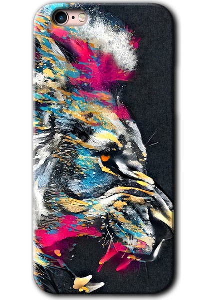 Apple iPhone 6s Plus Kılıf Hd Desen Baskılı Arka Kapak + Kırılmaz Cam - Colorfull Aslan