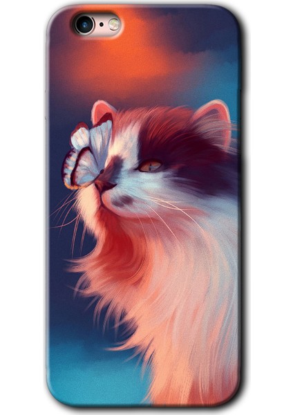 Apple iPhone 6s Kılıf Hd Desen Baskılı Arka Kapak + Kırılmaz Cam - Cat Butterfly