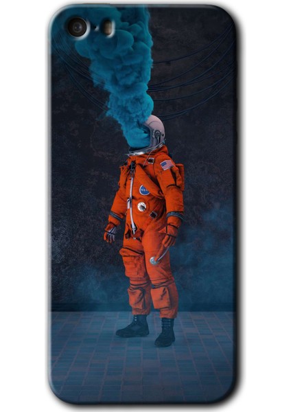 Apple iPhone 5s Kılıf Hd Desen Baskılı Arka Kapak + Kırılmaz Cam - Smoke Astronot