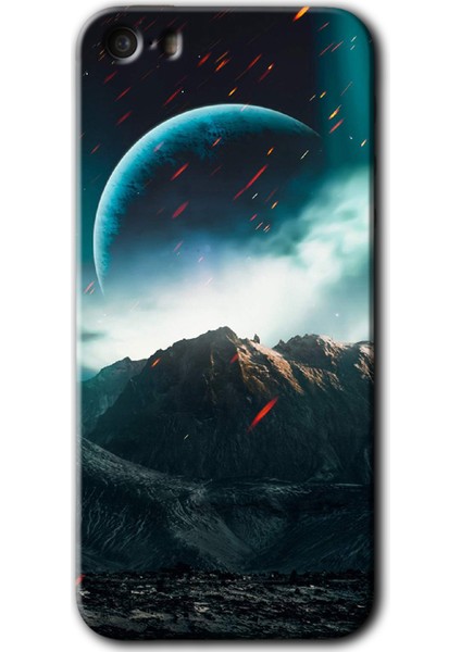 iPhone 5s Kılıf Hd Desen Baskılı Arka Kapak + Esnek Nano Cam - Uzay Gökyüzü