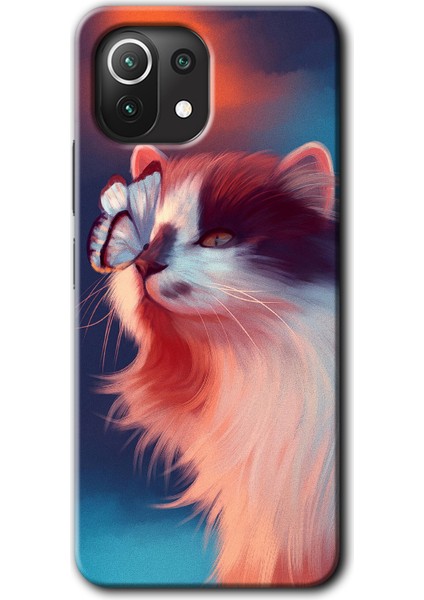 Xiaomi Mi 11 Lite Kılıf Hd Desen Baskılı Arka Kapak - Cat Butterfly
