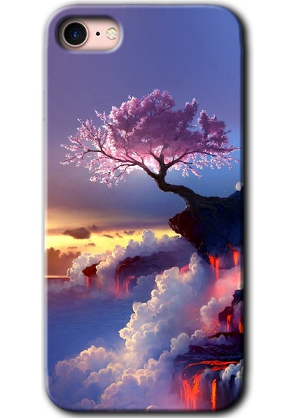 Apple iPhone 7 Kılıf Hd Desen Baskılı Arka Kapak + Kırılmaz Cam - Wash Red Wall