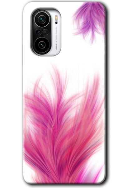 Redmi K40 Pro Kılıf Hd Desen Baskılı Arka Kapak + Kırılmaz Cam - Pembe Tüy