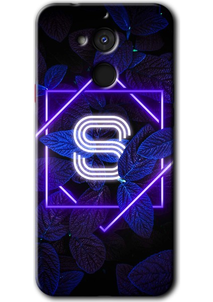General Mobile Gm 8 Kılıf Hd Desen Baskılı Arka Kapak + Kırılmaz Cam - Dark Neon Yaprak S Harfi