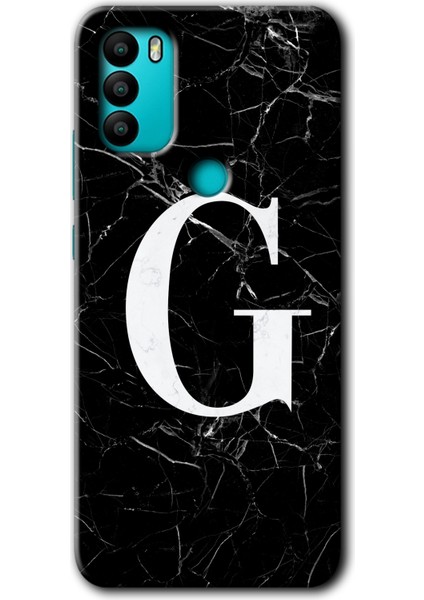 General Mobile Gm 21 Plus Kılıf Hd Desen Baskılı Arka Kapak + Kırılmaz Cam - Siyah Mermer Desenli G Harfi