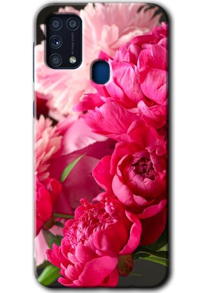 Galaxy M31 Kılıf Hd Desen Baskılı Arka Kapak - Kırmızı Beyaz Gül