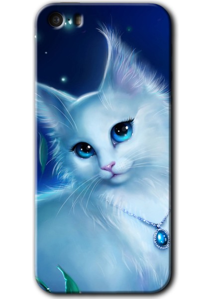 Apple iPhone 5s Kılıf Hd Desen Baskılı Arka Kapak + Kırılmaz Cam - Cat Glance