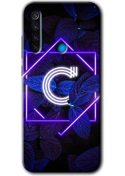 Redmi Note 8t Kılıf Hd Desen Baskılı Arka Kapak + Esnek Nano Cam - Dark Neon Yaprak Ç Harfi