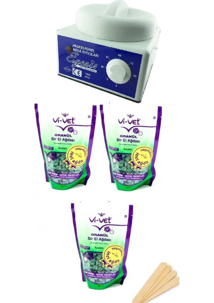 Sir Ağda Makinesi + 3azulen Soyulabilen Boncuk Ağda + Spatula Seti