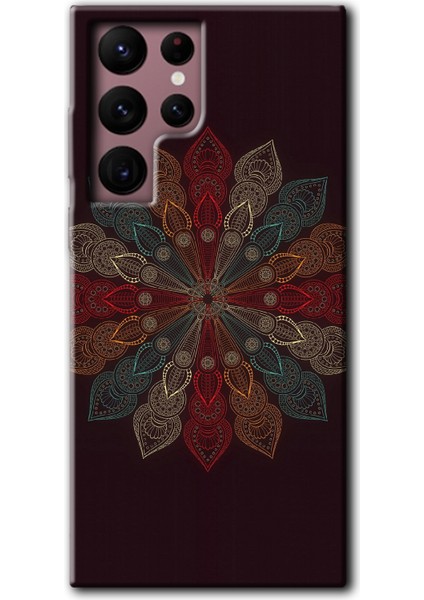 Galaxy S22 Ultra Kılıf Hd Desen Baskılı Arka Kapak + Kırılmaz Cam - Mandala Flower Wal