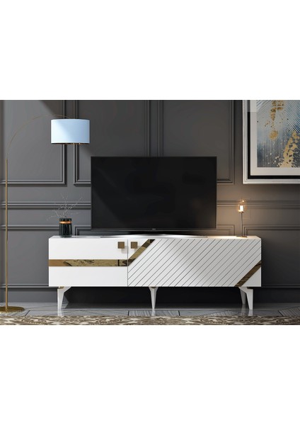 Iris Tv Ünitesi 2 Kapaklı Beyaz - Altın