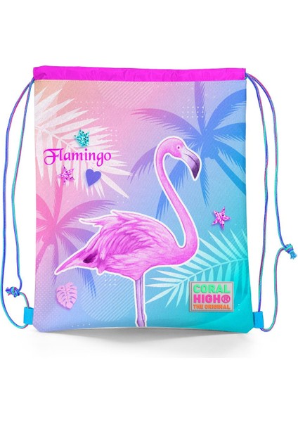 Kids Lavanta Pembe Flamingo Desenli Ipli Büzgülü Sırt Çantası 22461