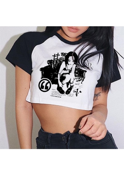 Y2K Pain And Gain Baskılı Beyaz Crop