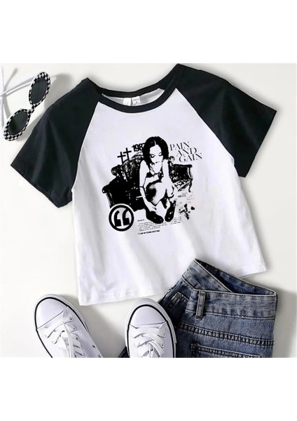 Y2K Pain And Gain Baskılı Beyaz Crop fiyatları