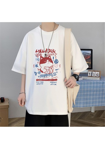 Happiness Cat Baskılı Oversize T-Shirt