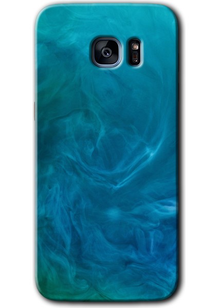 Galaxy S7 Edge Kılıf Hd Desen Baskılı Arka Kapak + Kırılmaz Cam - Mavi Aura