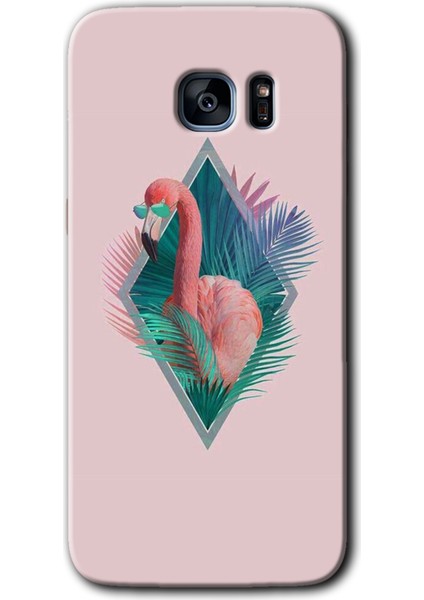 Galaxy S7 Edge Kılıf Hd Desen Baskılı Arka Kapak + Kırılmaz Cam - Flamingo