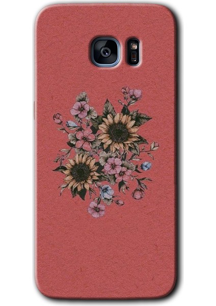 Galaxy S7 Edge Kılıf Hd Desen Baskılı Arka Kapak + Kırılmaz Cam - Retro Çiçek