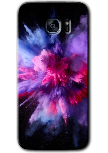 Galaxy S7 Edge Kılıf Hd Desen Baskılı Arka Kapak + Kırılmaz Cam - Color Splash Purple