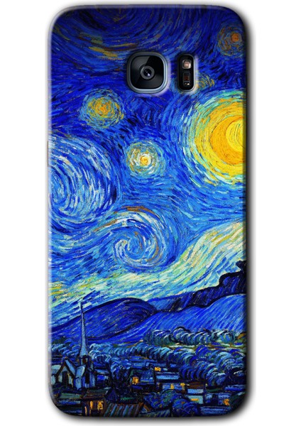 Galaxy S7 Edge Kılıf Hd Desen Baskılı Arka Kapak + Kırılmaz Cam - Starry Night