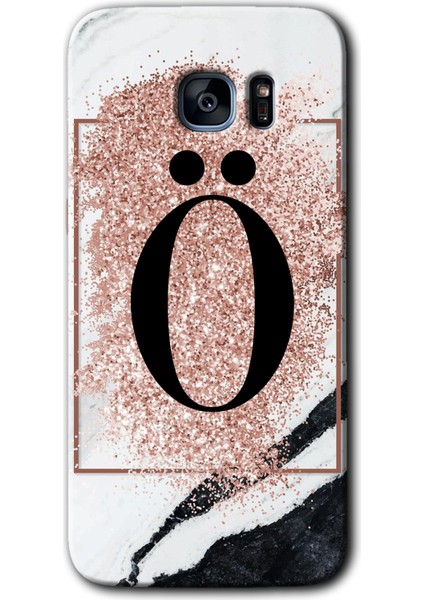 Galaxy S7 Edge Kılıf Hd Desen Baskılı Arka Kapak + Kırılmaz Cam - Pembe Mermer Desenli Ö Harfi