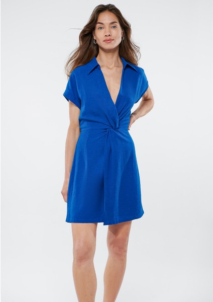 Kadın Keten Karışımlı Büzgü Detaylı Elbise 1310277-70894