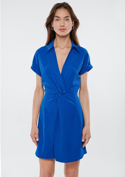 Kadın Keten Karışımlı Büzgü Detaylı Elbise 1310277-70894 fiyatları