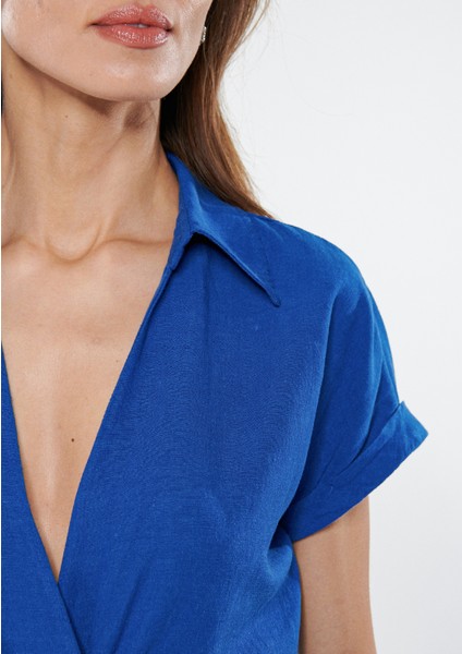 Kadın Keten Karışımlı Büzgü Detaylı Elbise 1310277-70894 fırsatları